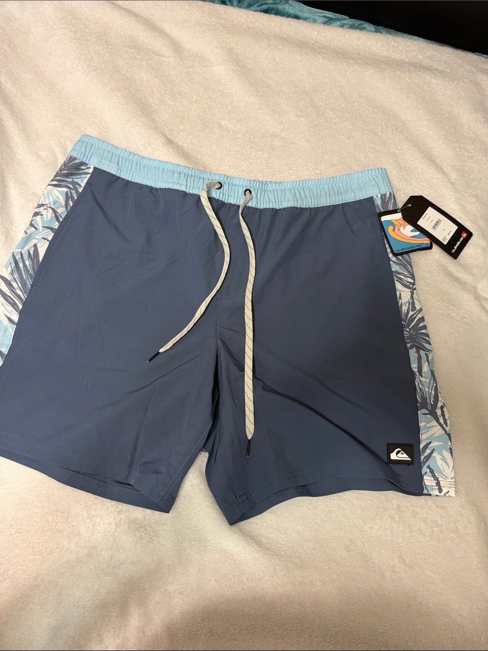 Quiksilver Slate Blue Swim Boardshorts with Light Blue Palm Panels